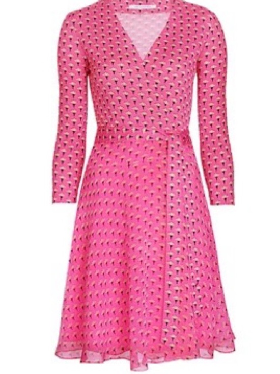 Diane Von Furstenberg Dresses & Skirts - Diane Von Furstenberg Pink Printed Long-Sleeve Wrap Dress